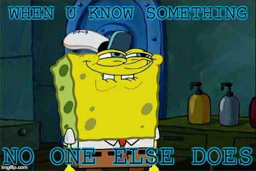 Don't You Squidward Meme | WHEN U KNOW SOMETHING; NO ONE ELSE DOES | image tagged in memes,dont you squidward | made w/ Imgflip meme maker
