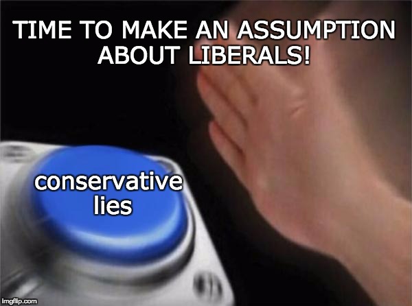 TIME TO MAKE AN ASSUMPTION ABOUT LIBERALS! conservative lies | image tagged in memes,blank nut button | made w/ Imgflip meme maker