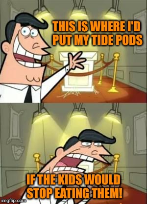 Some people's kids! | THIS IS WHERE I'D PUT MY TIDE PODS; IF THE KIDS WOULD STOP EATING THEM! | image tagged in memes,funny,tide,this is where i'd put my trophy if i had one | made w/ Imgflip meme maker