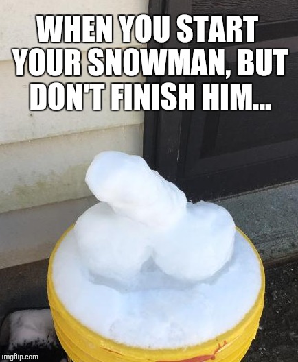 Chad sent me this and said I should caption and meme it. He and his coworkers made it during the snow storm in Charleston lol | WHEN YOU START YOUR SNOWMAN, BUT DON'T FINISH HIM... | image tagged in chad-,jbmemegeek,snowman,memes,snow joke | made w/ Imgflip meme maker