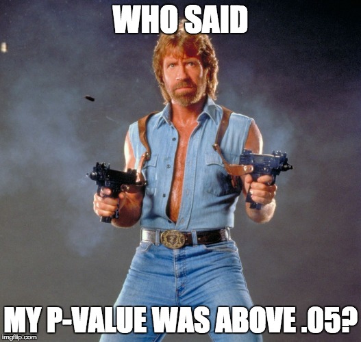 Chuck Norris Guns Meme | WHO SAID; MY P-VALUE WAS ABOVE .05? | image tagged in memes,chuck norris guns,chuck norris | made w/ Imgflip meme maker