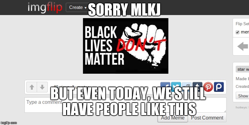 Maybe I shouldn't do this, but... | SORRY MLKJ; BUT EVEN TODAY, WE STILL HAVE PEOPLE LIKE THIS | image tagged in mlk jr,black lives matter,all lives matter | made w/ Imgflip meme maker