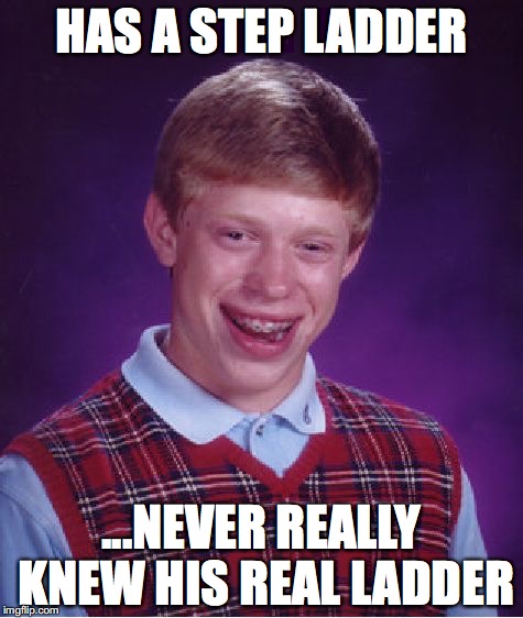 Bad Luck Brian | HAS A STEP LADDER; ...NEVER REALLY KNEW HIS REAL LADDER | image tagged in memes,bad luck brian | made w/ Imgflip meme maker
