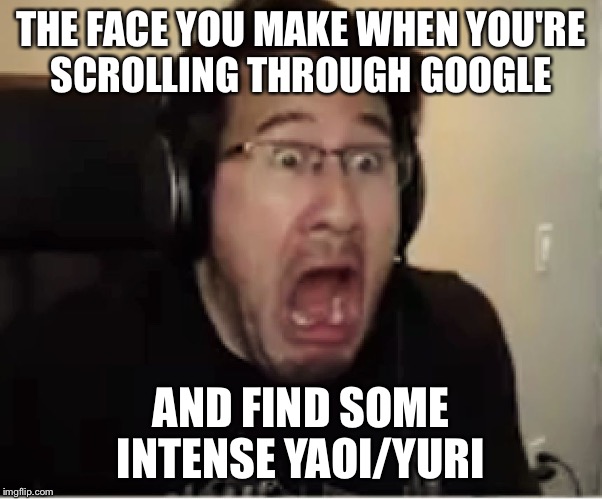 Horrified Markiplier | THE FACE YOU MAKE WHEN YOU'RE SCROLLING THROUGH GOOGLE; AND FIND SOME INTENSE YAOI/YURI | image tagged in horrified markiplier | made w/ Imgflip meme maker