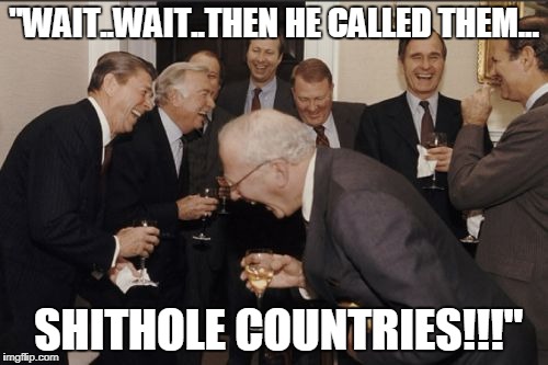 Laughing Men In Suits | "WAIT..WAIT..THEN HE CALLED THEM... SHITHOLE COUNTRIES!!!" | image tagged in memes,laughing men in suits | made w/ Imgflip meme maker