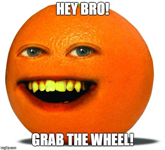 Annoying Orange | HEY BRO! GRAB THE WHEEL! | image tagged in annoying orange | made w/ Imgflip meme maker