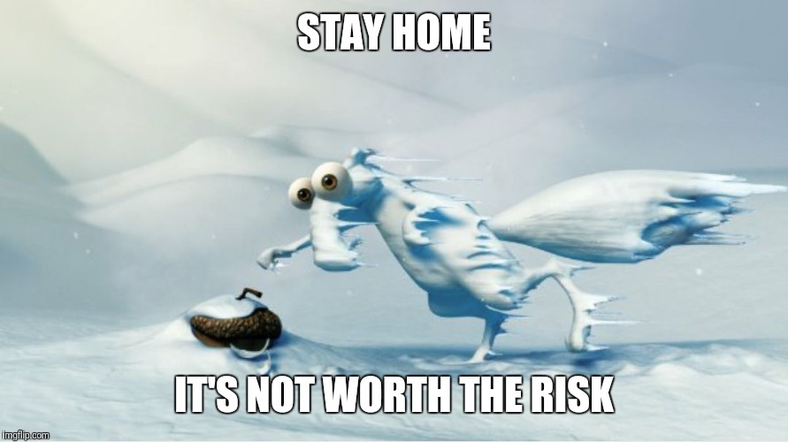 Stay home  | STAY HOME; IT'S NOT WORTH THE RISK | image tagged in inclement weather,canceled,stay home,no class,closed | made w/ Imgflip meme maker