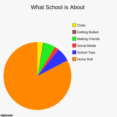 What School is About | image tagged in pie charts,memes,clubs,social media,friends,school | made w/ Imgflip chart maker