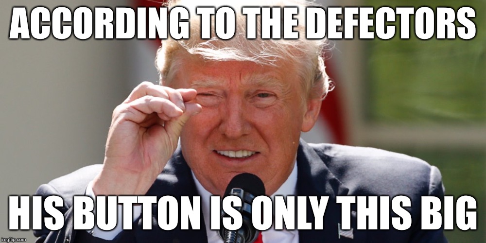 ACCORDING TO THE DEFECTORS; HIS BUTTON IS ONLY THIS BIG | image tagged in memes,funny,north korea,kim jong un | made w/ Imgflip meme maker