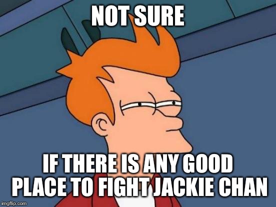 Futurama Fry Meme | NOT SURE IF THERE IS ANY GOOD PLACE TO FIGHT JACKIE CHAN | image tagged in memes,futurama fry | made w/ Imgflip meme maker