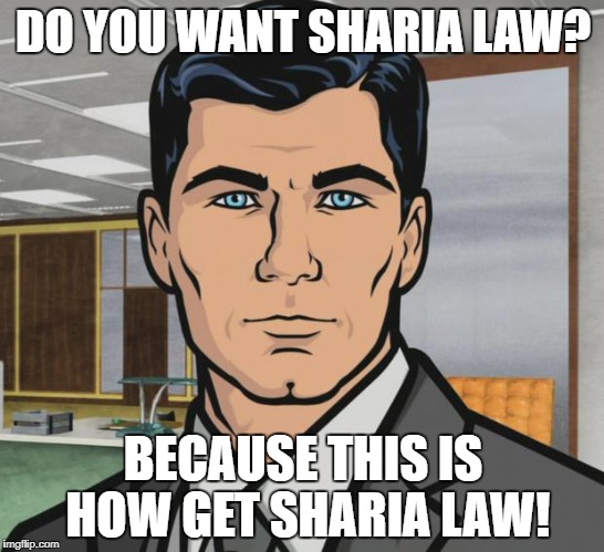 Archer Meme | DO YOU WANT SHARIA LAW? BECAUSE THIS IS HOW GET SHARIA LAW! | image tagged in memes,archer | made w/ Imgflip meme maker