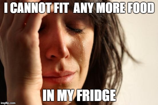 First World Problems Meme |  I CANNOT FIT  ANY MORE FOOD; IN MY FRIDGE | image tagged in memes,first world problems,AdviceAnimals | made w/ Imgflip meme maker
