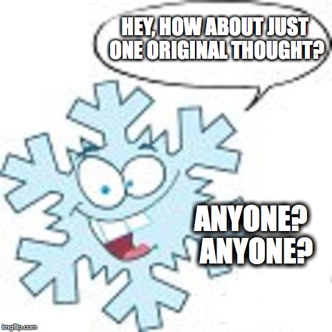 Snowflake | HEY, HOW ABOUT JUST ONE ORIGINAL THOUGHT? ANYONE?  ANYONE? | image tagged in snowflake | made w/ Imgflip meme maker