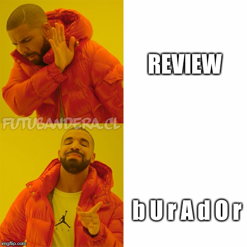 Drake Hotline Bling | REVIEW; b U r A d O r | image tagged in drake | made w/ Imgflip meme maker