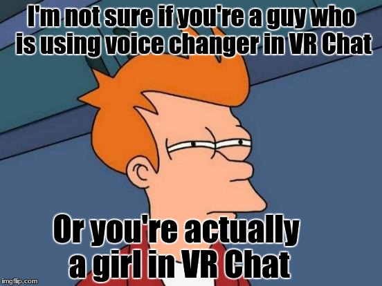 It's hard to tell who is a girl and who is a guy with voice changer in VR Chat | I'm not sure if you're a guy who is using voice changer in VR Chat; Or you're actually a girl in VR Chat | image tagged in memes,meme,futurama fry,gender confusion,confusion,not sure if | made w/ Imgflip meme maker