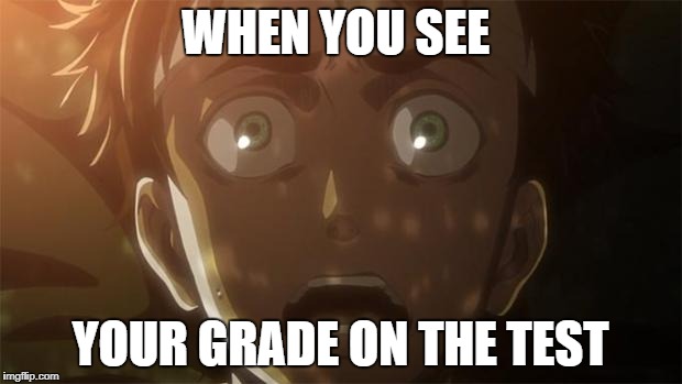 Attack on titan meme | WHEN YOU SEE; YOUR GRADE ON THE TEST | image tagged in attack on titan meme | made w/ Imgflip meme maker