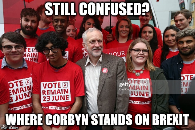 Corbyn - block Brexit | STILL CONFUSED? WHERE CORBYN STANDS ON BREXIT | image tagged in corbyn eww,labour economic strategy,mcdonnell party of hate,momentum extremists,anti royal | made w/ Imgflip meme maker
