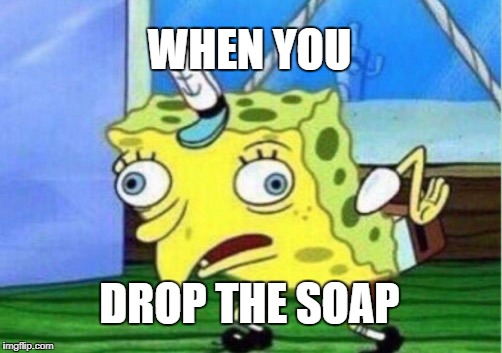 Mocking Spongebob | WHEN YOU; DROP THE SOAP | image tagged in memes,mocking spongebob | made w/ Imgflip meme maker