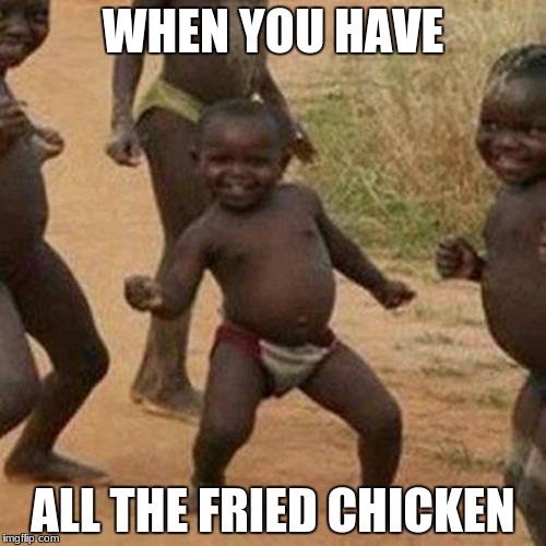 Third World Success Kid Meme | WHEN YOU HAVE; ALL THE FRIED CHICKEN | image tagged in memes,third world success kid | made w/ Imgflip meme maker