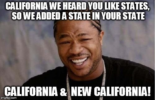 Yo Dawg Heard You Meme | CALIFORNIA WE HEARD YOU LIKE STATES, SO WE ADDED A STATE IN YOUR STATE; CALIFORNIA &  NEW CALIFORNIA! | image tagged in memes,yo dawg heard you | made w/ Imgflip meme maker