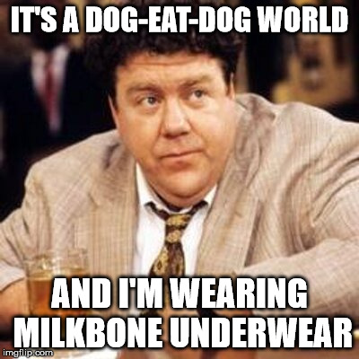 Norm Cheers | IT'S A DOG-EAT-DOG WORLD; AND I'M WEARING MILKBONE UNDERWEAR | image tagged in norm cheers | made w/ Imgflip meme maker