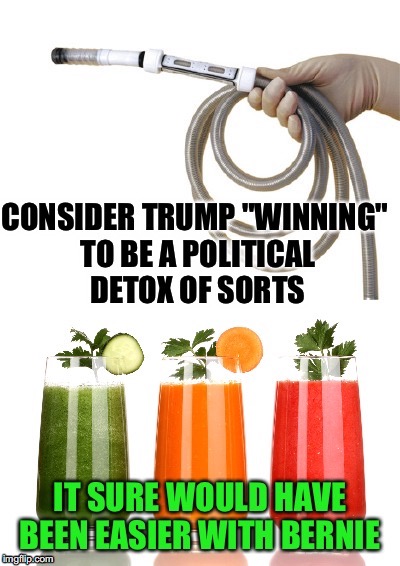 Political Detox | image tagged in bernie sanders,donald trump,presidency,colonic,juice,winning | made w/ Imgflip meme maker