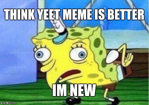Mocking Spongebob | THINK YEET MEME IS BETTER; IM NEW | image tagged in memes,mocking spongebob | made w/ Imgflip meme maker