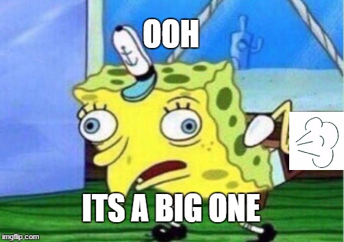 Mocking Spongebob | OOH; ITS A BIG ONE | image tagged in memes,mocking spongebob | made w/ Imgflip meme maker