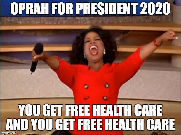Oprah You Get A Meme | OPRAH FOR PRESIDENT 2020; YOU GET FREE HEALTH CARE AND YOU GET FREE HEALTH CARE | image tagged in memes,oprah you get a | made w/ Imgflip meme maker