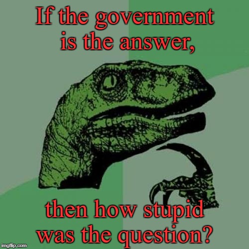 Philosoraptor | If the government is the answer, then how stupid was the question? | image tagged in memes,philosoraptor | made w/ Imgflip meme maker