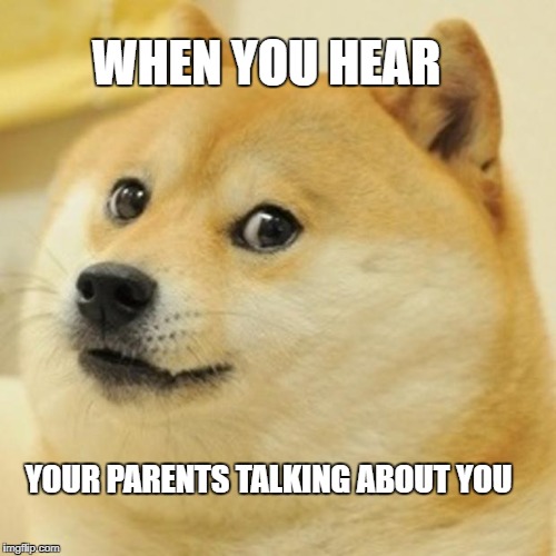 Doge Meme | WHEN YOU HEAR; YOUR PARENTS TALKING ABOUT YOU | image tagged in memes,doge | made w/ Imgflip meme maker