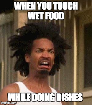 Disgusted Face | WHEN YOU TOUCH WET FOOD; WHILE DOING DISHES | image tagged in disgusted face | made w/ Imgflip meme maker