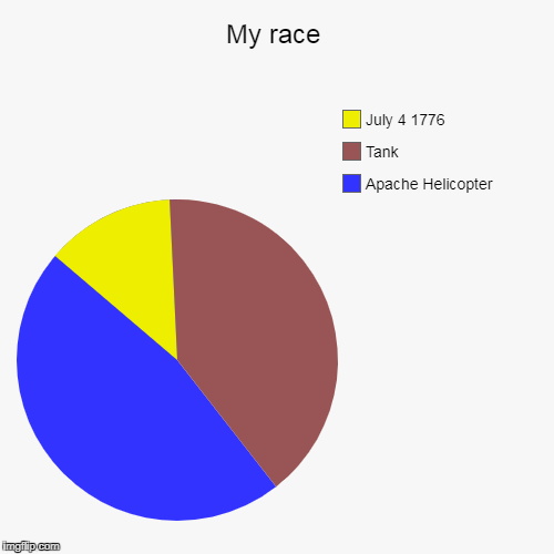 My race | Apache Helicopter, Tank, July 4 1776 | image tagged in funny,pie charts | made w/ Imgflip chart maker