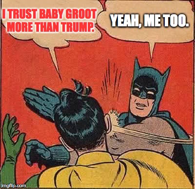 Batman Slapping Robin Meme | I TRUST BABY GROOT MORE THAN TRUMP. YEAH, ME TOO. | image tagged in memes,batman slapping robin | made w/ Imgflip meme maker
