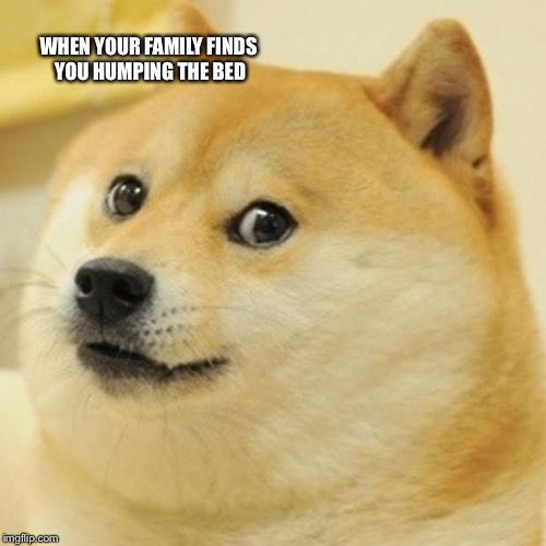 Doge | WHEN YOUR FAMILY FINDS YOU HUMPING THE BED | image tagged in memes,doge | made w/ Imgflip meme maker