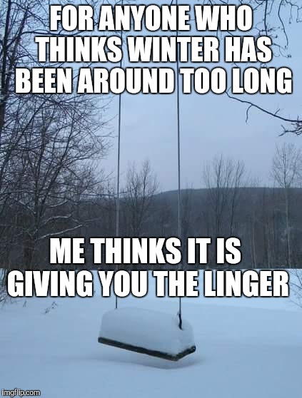 Winter swing | FOR ANYONE WHO THINKS WINTER HAS BEEN AROUND TOO LONG; ME THINKS IT IS GIVING YOU THE LINGER | image tagged in winter swing | made w/ Imgflip meme maker