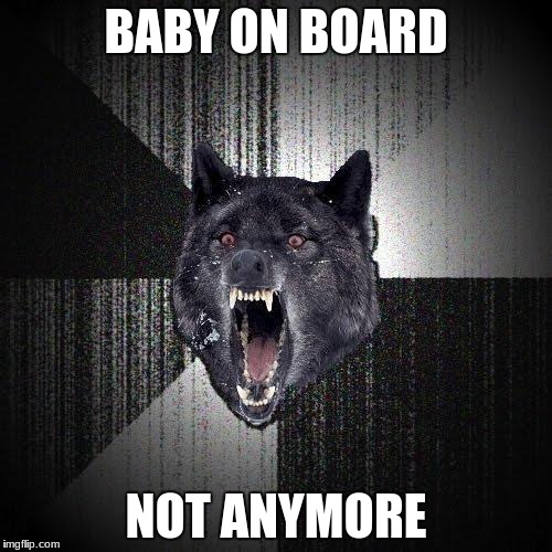 Insanity Wolf Meme | BABY ON BOARD; NOT ANYMORE | image tagged in memes,insanity wolf | made w/ Imgflip meme maker