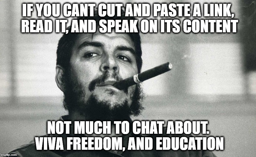 Che | IF YOU CANT CUT AND PASTE A LINK, READ IT, AND SPEAK ON ITS CONTENT NOT MUCH TO CHAT ABOUT. VIVA FREEDOM, AND EDUCATION | image tagged in che | made w/ Imgflip meme maker