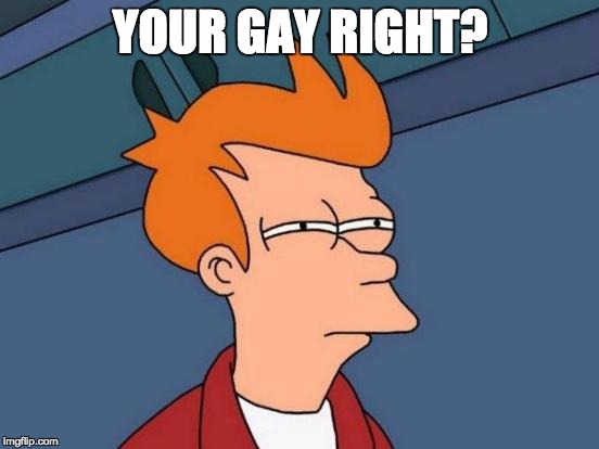 Futurama Fry | YOUR GAY RIGHT? | image tagged in memes,futurama fry | made w/ Imgflip meme maker