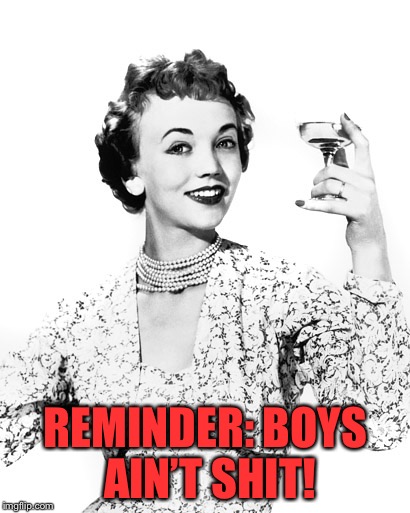 Woman Drinking Wine | REMINDER: BOYS AIN’T SHIT! | image tagged in woman drinking wine | made w/ Imgflip meme maker