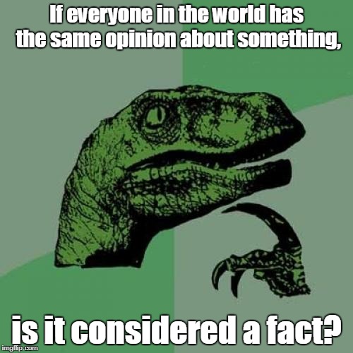 Philosoraptor Meme | If everyone in the world has the same opinion about something, is it considered a fact? | image tagged in memes,philosoraptor | made w/ Imgflip meme maker