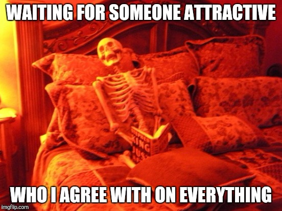WAITING FOR SOMEONE ATTRACTIVE WHO I AGREE WITH ON EVERYTHING | made w/ Imgflip meme maker