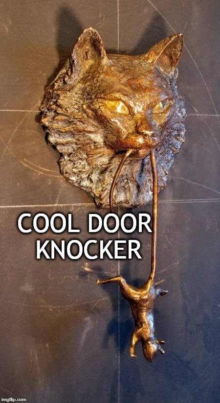 COOL DOOR KNOCKER | image tagged in cats,door,cool | made w/ Imgflip meme maker
