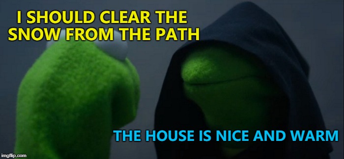 Let nature remove the snow... :) | I SHOULD CLEAR THE SNOW FROM THE PATH; THE HOUSE IS NICE AND WARM | image tagged in memes,evil kermit,snow,weather,winter | made w/ Imgflip meme maker