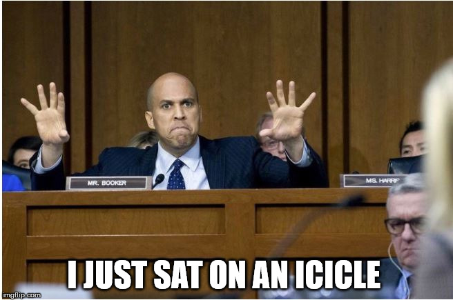 Booker on ice  | I JUST SAT ON AN ICICLE | image tagged in booker meltdown | made w/ Imgflip meme maker