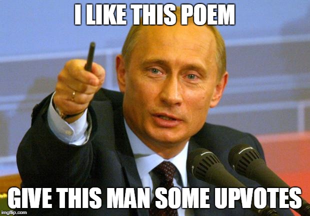 Good Guy Putin Meme | I LIKE THIS POEM; GIVE THIS MAN SOME UPVOTES | image tagged in memes,good guy putin | made w/ Imgflip meme maker