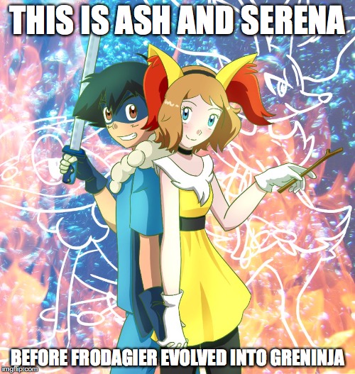 Amourshipping Pokemon Cosplay | THIS IS ASH AND SERENA; BEFORE FRODAGIER EVOLVED INTO GRENINJA | image tagged in amourshipping,ash ketchum,serena,memes,pokemon | made w/ Imgflip meme maker