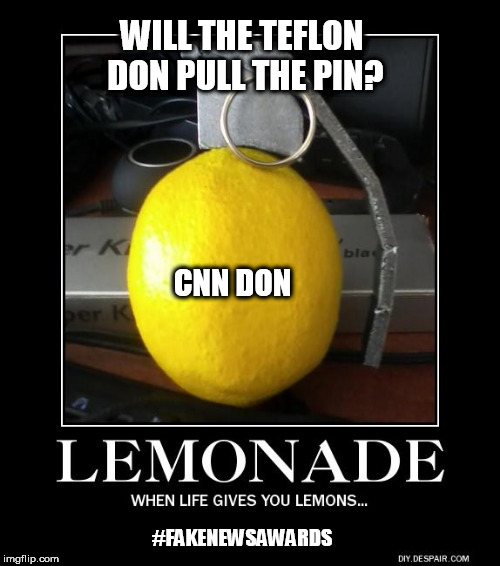 Will the Teflon Don pull the pin on CNN Don Lemon? | WILL THE TEFLON DON PULL THE PIN? CNN DON; #FAKENEWSAWARDS | image tagged in donald trump,cnn fake news,don lemon,shithole,academy awards,fake news | made w/ Imgflip meme maker