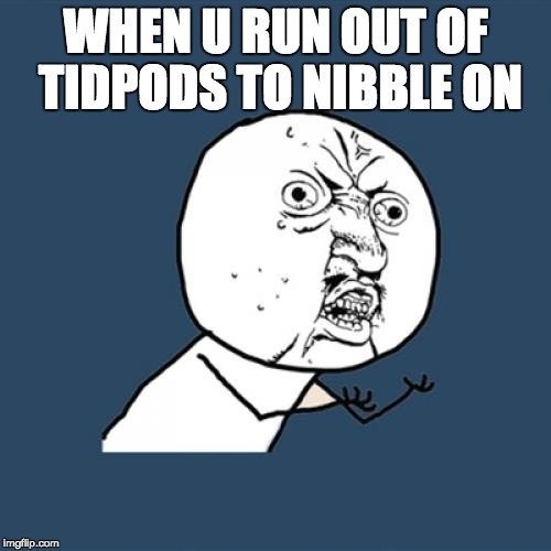 Y U No Meme | WHEN U RUN OUT OF TIDPODS TO NIBBLE ON | image tagged in memes,y u no | made w/ Imgflip meme maker