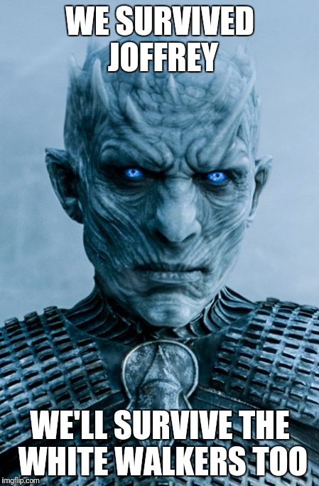 Night King | WE SURVIVED JOFFREY; WE'LL SURVIVE THE WHITE WALKERS TOO | image tagged in night king | made w/ Imgflip meme maker